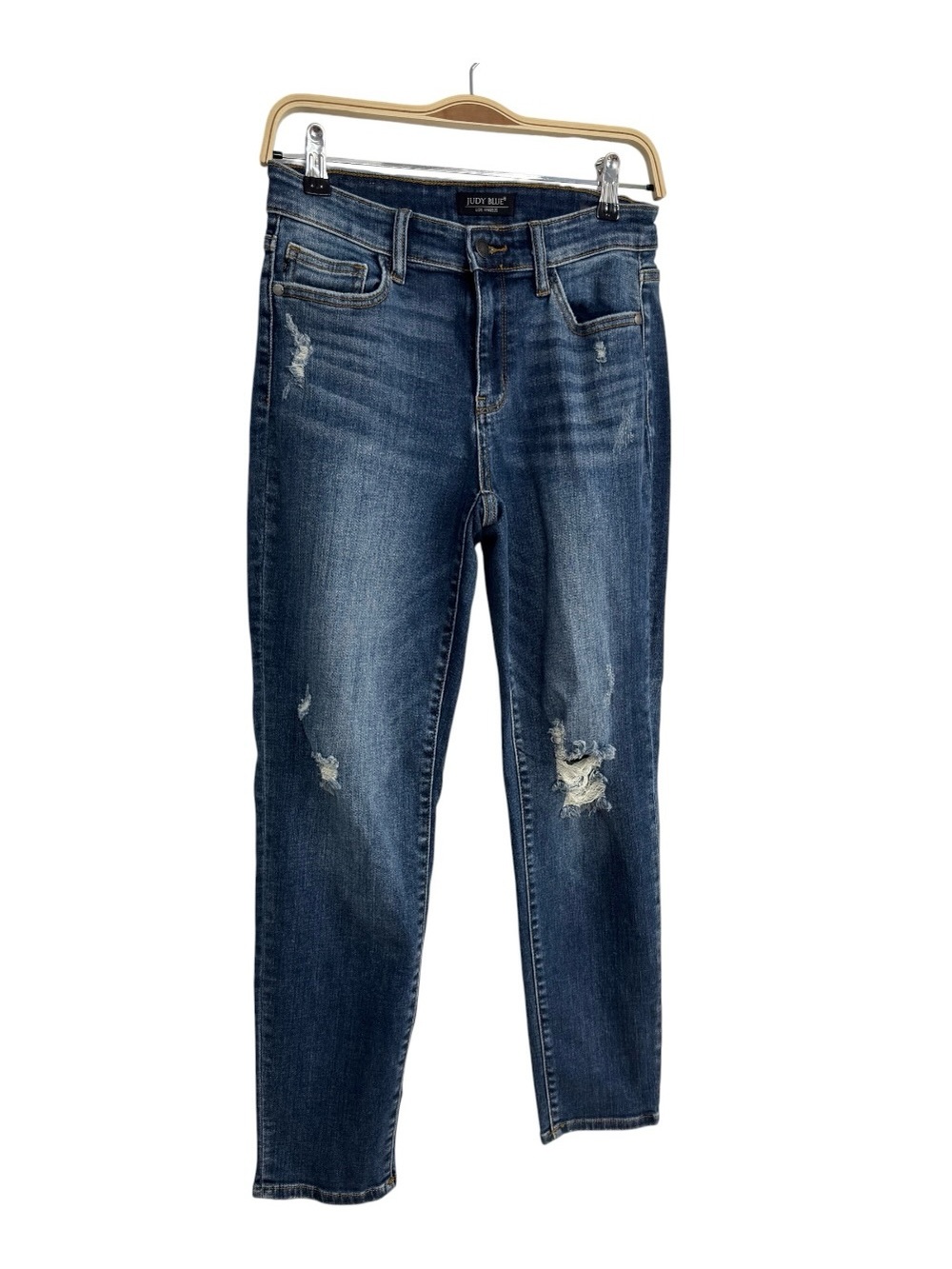 Judy Blue Distressed Slim Straight Jeans Women’s Size 5/ 27 Mid Rise Denim - Picture 3 of 10